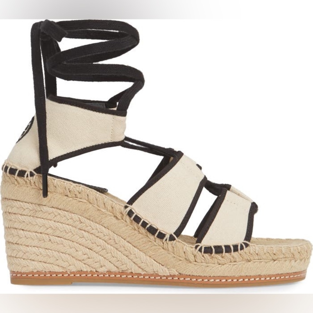 Tory Burch Color Block Canvas Ankle Tie Wedge Espadrille Shoes Size 8 **GORGEOUS - Picture 3 of 16